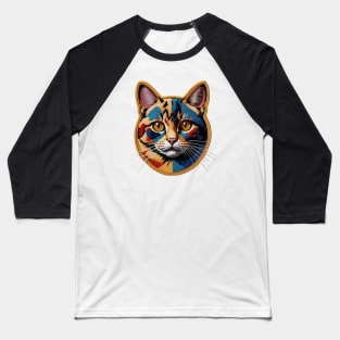 Colorful Common Housecat Embroidered Patch Baseball T-Shirt